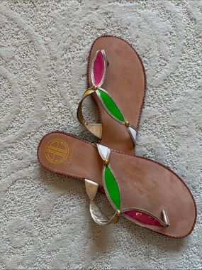 Lilly Pulitzer Leather Sandals with Pink & Green & Yellow Accents 9m